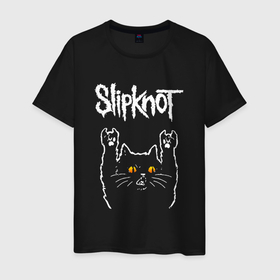 Мужская футболка хлопок с принтом Slipknot rock cat , 100% хлопок | прямой крой, круглый вырез горловины, длина до линии бедер, слегка спущенное плечо. | 