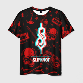 Мужская футболка 3D с принтом Slipknot rock glitch в Рязани, 100% полиэфир | прямой крой, круглый вырез горловины, длина до линии бедер | 
