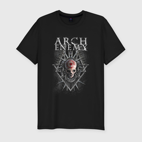 Мужская футболка хлопок Slim с принтом Arch Enemy Skull в Екатеринбурге, 92% хлопок, 8% лайкра | приталенный силуэт, круглый вырез ворота, длина до линии бедра, короткий рукав | Тематика изображения на принте: 