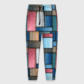 Мужские брюки 3D с принтом Джинсовые лоскуты   пэчворк в Белгороде, 100% полиэстер | манжеты по низу, эластичный пояс регулируется шнурком, по бокам два кармана без застежек, внутренняя часть кармана из мелкой сетки | 
