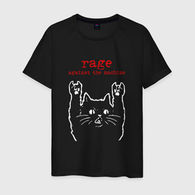 Мужская футболка хлопок с принтом Rage Against the Machine рок кот в Тюмени, 100% хлопок | прямой крой, круглый вырез горловины, длина до линии бедер, слегка спущенное плечо. | Тематика изображения на принте: 