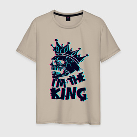 Мужская футболка хлопок с принтом Череп король глитч в Екатеринбурге, 100% хлопок | прямой крой, круглый вырез горловины, длина до линии бедер, слегка спущенное плечо. | 