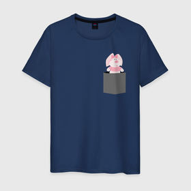 Мужская футболка хлопок с принтом кролик розовый в кармане , 100% хлопок | прямой крой, круглый вырез горловины, длина до линии бедер, слегка спущенное плечо. | Тематика изображения на принте: 