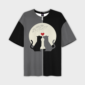 Мужская футболка OVERSIZE 3D с принтом Котики под луной в Курске,  |  | 