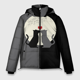 Мужская зимняя куртка 3D с принтом Котики под луной в Курске, верх — 100% полиэстер; подкладка — 100% полиэстер; утеплитель — 100% полиэстер | длина ниже бедра, свободный силуэт Оверсайз. Есть воротник-стойка, отстегивающийся капюшон и ветрозащитная планка. 

Боковые карманы с листочкой на кнопках и внутренний карман на молнии. | Тематика изображения на принте: 