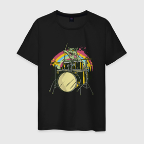 Мужская футболка хлопок с принтом Зомби кот барабанщик в Курске, 100% хлопок | прямой крой, круглый вырез горловины, длина до линии бедер, слегка спущенное плечо. | 