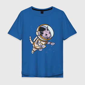 Мужская футболка хлопок Oversize с принтом Кот сфинкс космонавт в Белгороде, 100% хлопок | свободный крой, круглый ворот, “спинка” длиннее передней части | Тематика изображения на принте: 