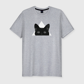 Мужская футболка хлопок Slim с принтом Чёрный кот ты еще спишь в Тюмени, 92% хлопок, 8% лайкра | приталенный силуэт, круглый вырез ворота, длина до линии бедра, короткий рукав | Тематика изображения на принте: 