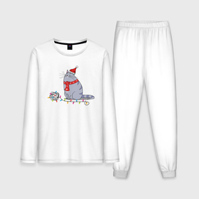 Мужская пижама хлопок (с лонгсливом) с принтом Кошка Хлоя новогодняя в Новосибирске,  |  | Тематика изображения на принте: 