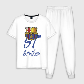 Мужская пижама хлопок с принтом Barcelona   Spain   striker в Новосибирске, 100% хлопок | брюки и футболка прямого кроя, без карманов, на брюках мягкая резинка на поясе и по низу штанин
 | 