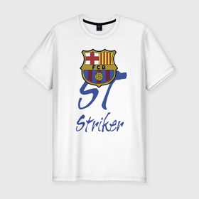Мужская футболка хлопок Slim с принтом Barcelona   Spain   striker в Курске, 92% хлопок, 8% лайкра | приталенный силуэт, круглый вырез ворота, длина до линии бедра, короткий рукав | 