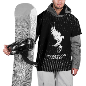 Накидка на куртку 3D с принтом Hollywood Undead с потертостями на темном фоне в Новосибирске, 100% полиэстер |  | Тематика изображения на принте: 