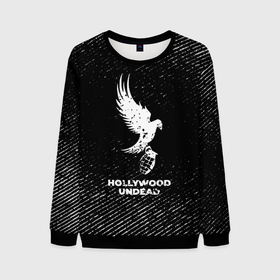 Мужской свитшот 3D с принтом Hollywood Undead с потертостями на темном фоне в городе Новоалтайск, 100% полиэстер с мягким внутренним слоем | круглый вырез горловины, мягкая резинка на манжетах и поясе, свободная посадка по фигуре | Тематика изображения на принте: 