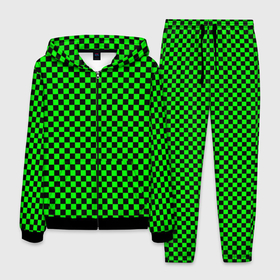 Мужской костюм 3D с принтом Зелёная шахматка   паттерн , 100% полиэстер | Манжеты и пояс оформлены тканевой резинкой, двухслойный капюшон со шнурком для регулировки, карманы спереди | 