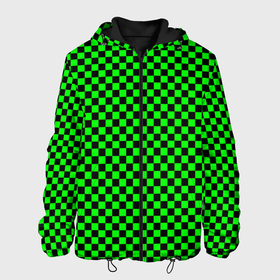 Мужская куртка 3D с принтом Зелёная шахматка   паттерн в Екатеринбурге, ткань верха — 100% полиэстер, подклад — флис | прямой крой, подол и капюшон оформлены резинкой с фиксаторами, два кармана без застежек по бокам, один большой потайной карман на груди. Карман на груди застегивается на липучку | 