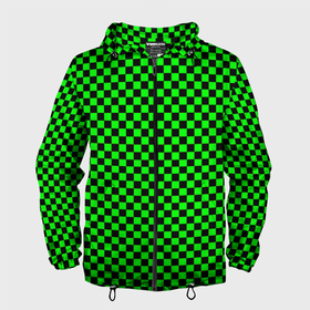Мужская ветровка 3D с принтом Зелёная шахматка   паттерн в Белгороде, 100% полиэстер | подол и капюшон оформлены резинкой с фиксаторами, два кармана без застежек по бокам, один потайной карман на груди | 