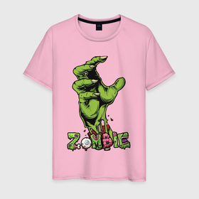 Мужская футболка хлопок с принтом Zombie green hand в Санкт-Петербурге, 100% хлопок | прямой крой, круглый вырез горловины, длина до линии бедер, слегка спущенное плечо. | 
