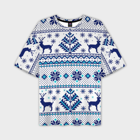 Мужская футболка OVERSIZE 3D с принтом happy new year, blue deer ,  |  | Тематика изображения на принте: 