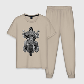 Мужская пижама хлопок с принтом Ride biker в Белгороде, 100% хлопок | брюки и футболка прямого кроя, без карманов, на брюках мягкая резинка на поясе и по низу штанин
 | Тематика изображения на принте: 