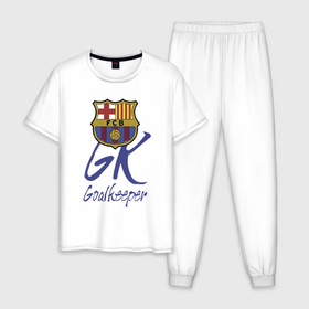 Мужская пижама хлопок с принтом Barcelona   Spain   goalkeeper в Петрозаводске, 100% хлопок | брюки и футболка прямого кроя, без карманов, на брюках мягкая резинка на поясе и по низу штанин
 | 