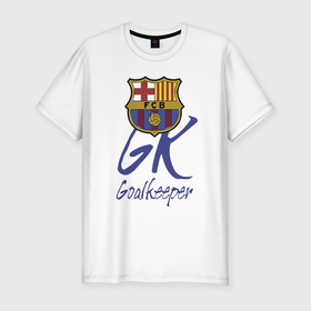 Мужская футболка хлопок Slim с принтом Barcelona   Spain   goalkeeper в Петрозаводске, 92% хлопок, 8% лайкра | приталенный силуэт, круглый вырез ворота, длина до линии бедра, короткий рукав | Тематика изображения на принте: 