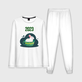 Мужская пижама хлопок (с лонгсливом) с принтом Кролик в кружке 2023 в Белгороде,  |  | 
