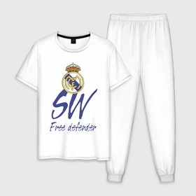 Мужская пижама хлопок с принтом Real Madrid   Spain   sweeper в Петрозаводске, 100% хлопок | брюки и футболка прямого кроя, без карманов, на брюках мягкая резинка на поясе и по низу штанин
 | 