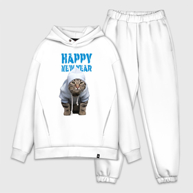 Мужской костюм хлопок OVERSIZE с принтом Happy New Year   Прикольный котик в Екатеринбурге,  |  | 