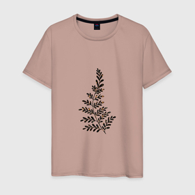 Мужская футболка хлопок с принтом Растение минимализм в Тюмени, 100% хлопок | прямой крой, круглый вырез горловины, длина до линии бедер, слегка спущенное плечо. | 