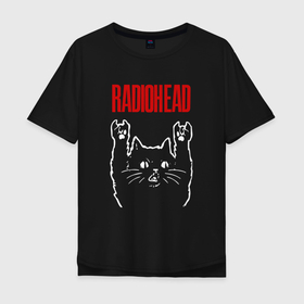 Мужская футболка хлопок Oversize с принтом Radiohead рок кот в Белгороде, 100% хлопок | свободный крой, круглый ворот, “спинка” длиннее передней части | 