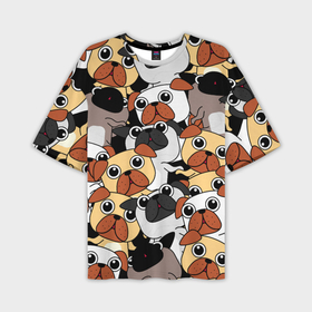 Мужская футболка OVERSIZE 3D с принтом Собаки мопсы в Кировске,  |  | 