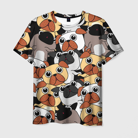 Мужская футболка 3D с принтом Собаки мопсы , 100% полиэфир | прямой крой, круглый вырез горловины, длина до линии бедер | 