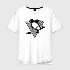 Мужская футболка хлопок Oversize с принтом Питтсбург Пингвинз серый в Санкт-Петербурге, 100% хлопок | свободный крой, круглый ворот, “спинка” длиннее передней части | Тематика изображения на принте: 