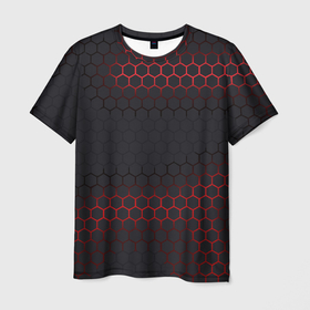 Мужская футболка 3D с принтом Броня из стали красная в Тюмени, 100% полиэфир | прямой крой, круглый вырез горловины, длина до линии бедер | 