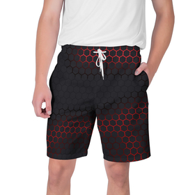 Мужские шорты 3D с принтом Броня из стали красная в Тюмени,  полиэстер 100% | прямой крой, два кармана без застежек по бокам. Мягкая трикотажная резинка на поясе, внутри которой широкие завязки. Длина чуть выше колен | 