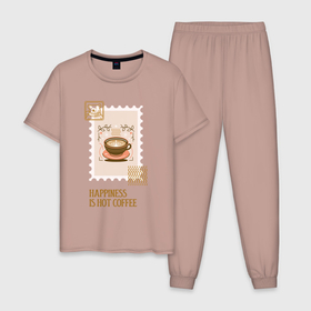 Мужская пижама хлопок с принтом Счастье   это горячий кофе в Курске, 100% хлопок | брюки и футболка прямого кроя, без карманов, на брюках мягкая резинка на поясе и по низу штанин
 | 