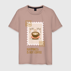Мужская футболка хлопок с принтом Счастье   это горячий кофе в Белгороде, 100% хлопок | прямой крой, круглый вырез горловины, длина до линии бедер, слегка спущенное плечо. | 
