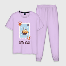 Мужская пижама хлопок с принтом Горячий шоколад   холодные дни , 100% хлопок | брюки и футболка прямого кроя, без карманов, на брюках мягкая резинка на поясе и по низу штанин
 | 