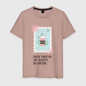 Мужская футболка хлопок с принтом Сезон горячих напитков настал в Курске, 100% хлопок | прямой крой, круглый вырез горловины, длина до линии бедер, слегка спущенное плечо. | 