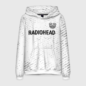 Мужская толстовка 3D с принтом Radiohead glitch на светлом фоне: символ сверху в Белгороде, 100% полиэстер | двухслойный капюшон со шнурком для регулировки, мягкие манжеты на рукавах и по низу толстовки, спереди карман-кенгуру с мягким внутренним слоем. | 