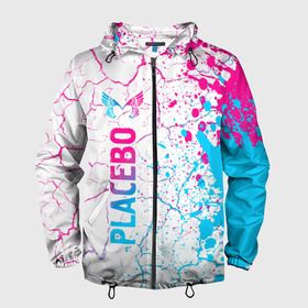 Мужская ветровка 3D с принтом Placebo neon gradient style: по вертикали в Екатеринбурге, 100% полиэстер | подол и капюшон оформлены резинкой с фиксаторами, два кармана без застежек по бокам, один потайной карман на груди | 
