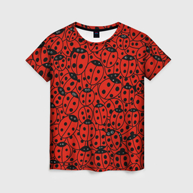 Женская футболка 3D с принтом Нашествие божьих коровок   паттерн в Курске, 100% полиэфир ( синтетическое хлопкоподобное полотно) | прямой крой, круглый вырез горловины, длина до линии бедер | 