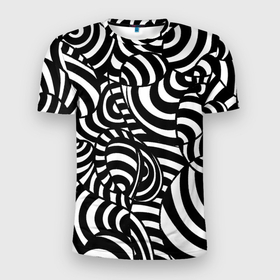 Мужская футболка 3D Slim с принтом Абстрактный гипнотический узор в Петрозаводске, 100% полиэстер с улучшенными характеристиками | приталенный силуэт, круглая горловина, широкие плечи, сужается к линии бедра | Тематика изображения на принте: 