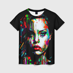 Женская футболка 3D с принтом Анджелина Джоли   поп арт , 100% полиэфир ( синтетическое хлопкоподобное полотно) | прямой крой, круглый вырез горловины, длина до линии бедер | Тематика изображения на принте: 