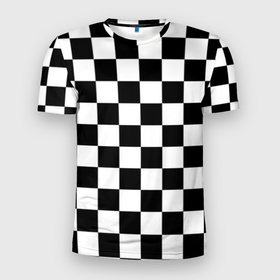 Мужская футболка 3D Slim с принтом Шахматные клетки   текстура в Курске, 100% полиэстер с улучшенными характеристиками | приталенный силуэт, круглая горловина, широкие плечи, сужается к линии бедра | Тематика изображения на принте: 