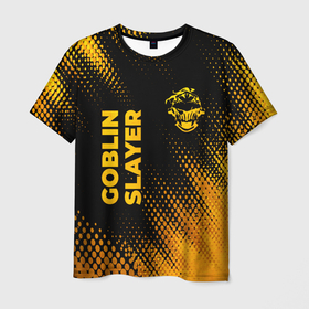 Мужская футболка 3D с принтом Goblin Slayer   gold gradient: надпись, символ в Екатеринбурге, 100% полиэфир | прямой крой, круглый вырез горловины, длина до линии бедер | 