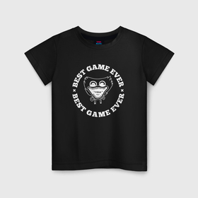 Детская футболка хлопок с принтом Символ Poppy Playtime и круглая надпись best game ever в Тюмени, 100% хлопок | круглый вырез горловины, полуприлегающий силуэт, длина до линии бедер | 