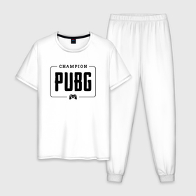 Мужская пижама хлопок с принтом PUBG gaming champion: рамка с лого и джойстиком , 100% хлопок | брюки и футболка прямого кроя, без карманов, на брюках мягкая резинка на поясе и по низу штанин
 | 