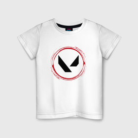 Детская футболка хлопок с принтом Символ Valorant и красная краска вокруг в Санкт-Петербурге, 100% хлопок | круглый вырез горловины, полуприлегающий силуэт, длина до линии бедер | 