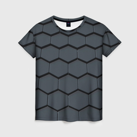 Женская футболка 3D с принтом Металлическая серая броня в Екатеринбурге, 100% полиэфир ( синтетическое хлопкоподобное полотно) | прямой крой, круглый вырез горловины, длина до линии бедер | 
